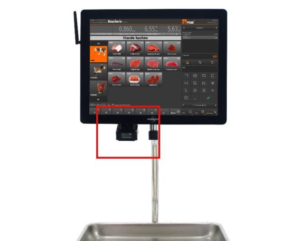 Photo d'un scanner 2D intégré sur une balance suspendue à ticket MARQUES BM5