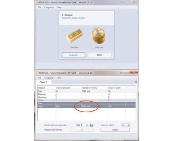 Image issu du logiciel utilisable pour le testeur d'or